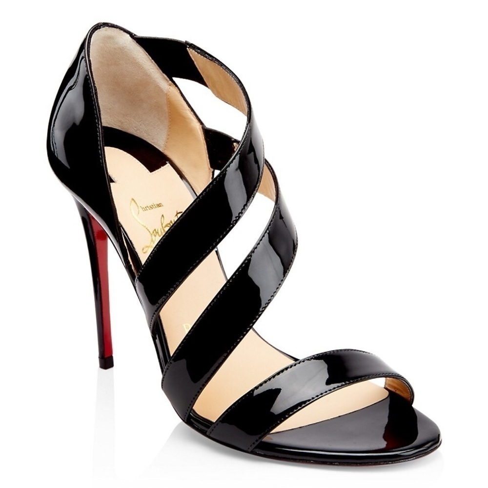 Black Patent Strappy High Heel Sandal - Women